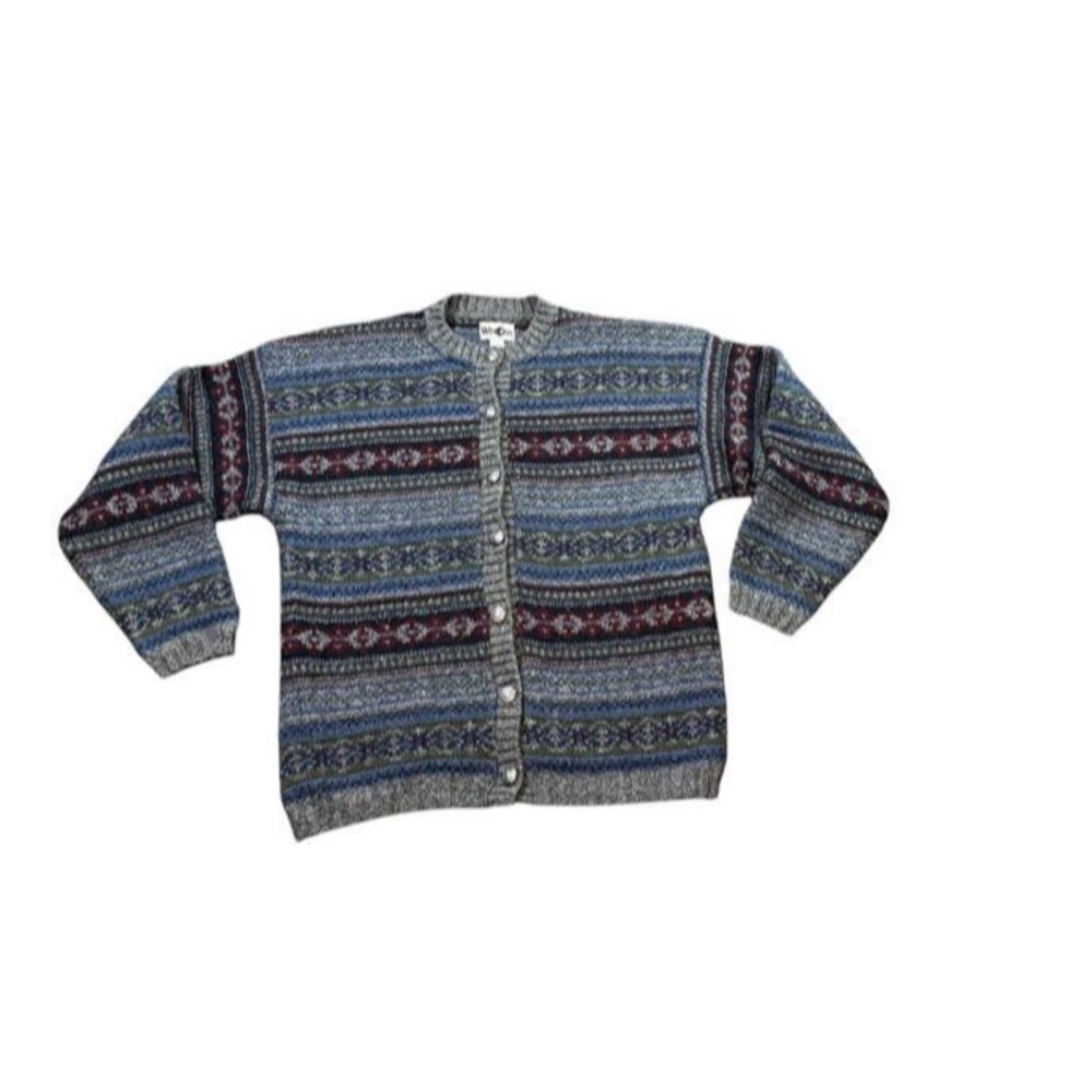 Winona Fair Isle Cardigan Womens Size Medium Wool Blend Grandma Cottage Vintage